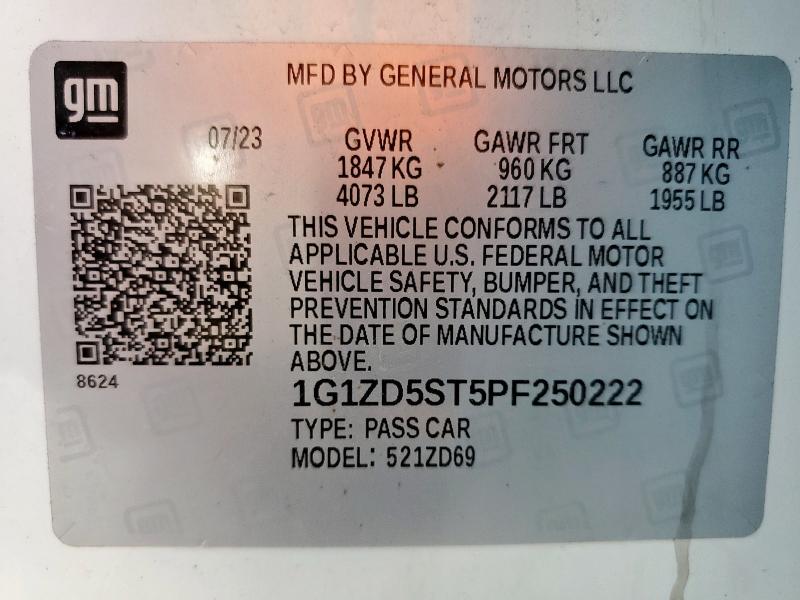 Продаж на аукціоні авто 2023 Chevrolet Malibu Lt, vin: 1G1ZD5ST5PF250222, номер лоту: 64646705