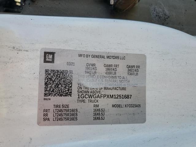 65147665 :رقم المزاد ، 1GCWGAFPXM1251687 vin ، 2021 Chev Express G2500 مزاد بيع