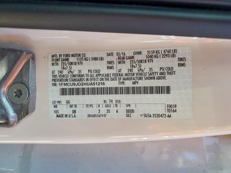 Продаж на аукціоні авто 2017 Ford Escape, vin: 1FMCU9JD2HUA51216, номер лоту: 60079716