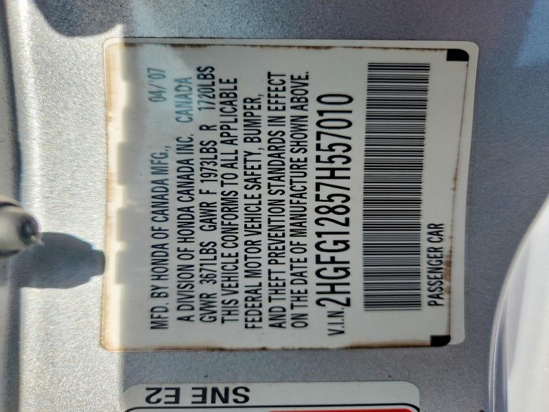 Aukcja sprzedaży 2007 Honda Civic, vin: 2HGFG12857H557010, numer aukcji: 62504376
