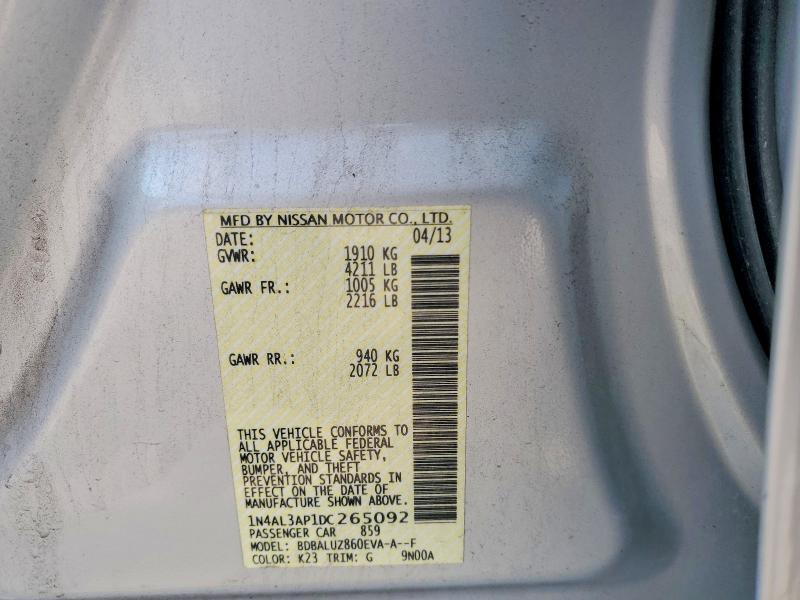 2013 Nissan Altima მანქანა იყიდება აუქციონზე, vin: 1N4AL3AP1DC265092, აუქციონის ნომერი: 60525546