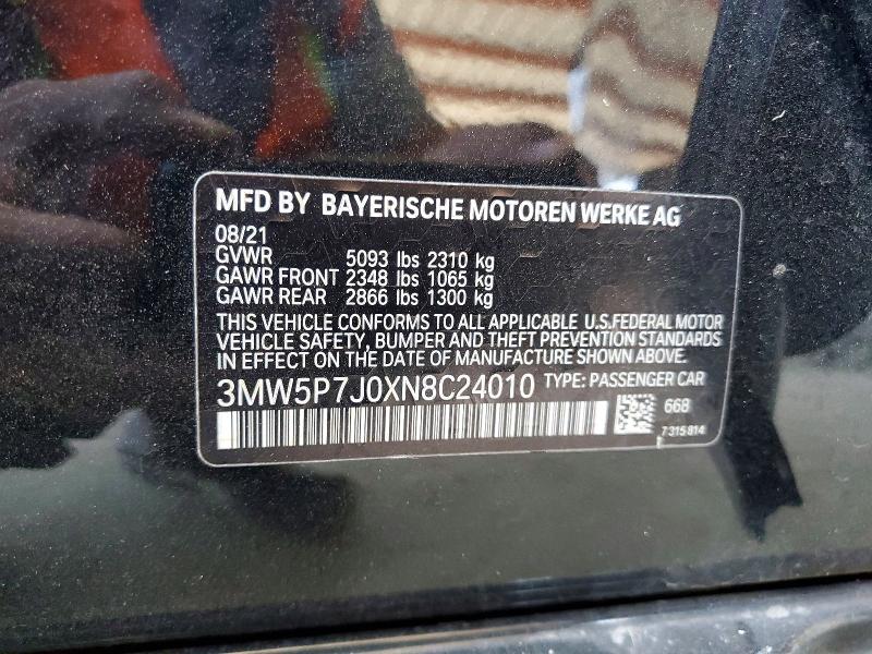 Aukcja sprzedaży 2022 Bmw 330e, vin: 3MW5P7J0XN8C24010, numer aukcji: 62322596