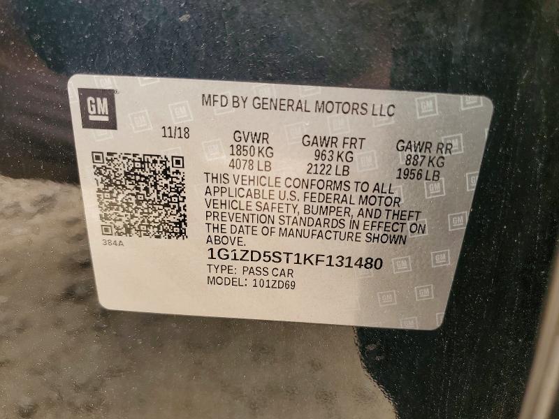 Продажа на аукционе авто 2019 Chevrolet Malibu, vin: 1G1ZD5ST1KF131480, номер лота: 61007196