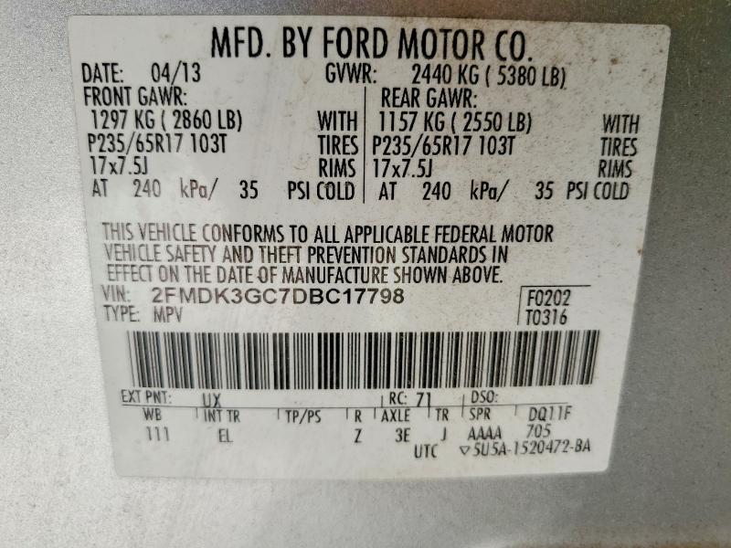 Aukcja sprzedaży 2013 Ford Edge, vin: 2FMDK3GC7DBC17798, numer aukcji: 60014436