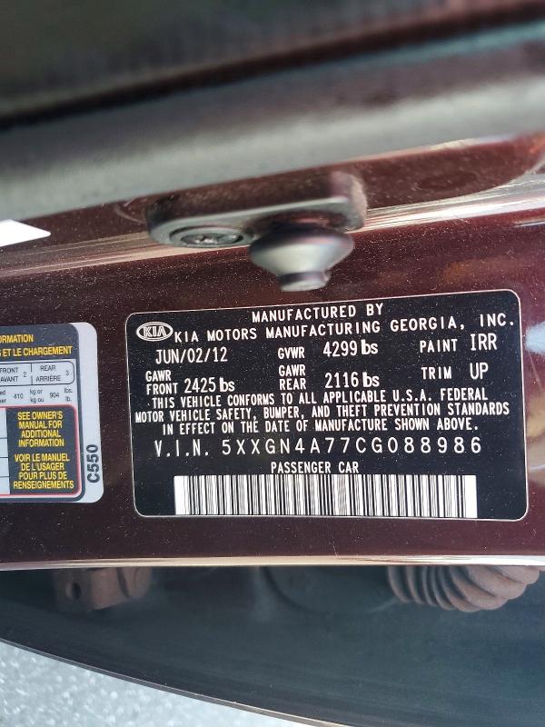 Aukcja sprzedaży 2012 Kia Optima, vin: 5XXGN4A77CG088986, numer aukcji: 62431546