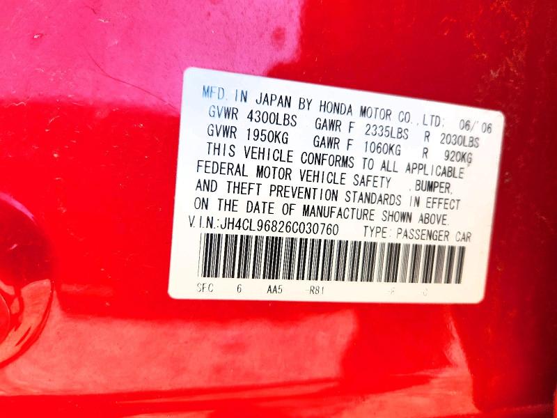 2006 Acura Tsx მანქანა იყიდება აუქციონზე, vin: JH4CL96826C030760, აუქციონის ნომერი: 59807836