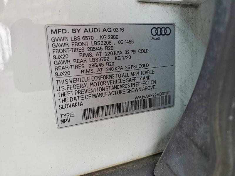 Продаж на аукціоні авто 2017 Audi Q7, vin: WA1VAAF72HD011111, номер лоту: 59366716