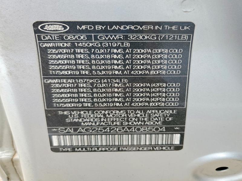 Продаж на аукціоні авто 2006 Land Rover Lr3, vin: SALAG25426A408504, номер лоту: 60664286