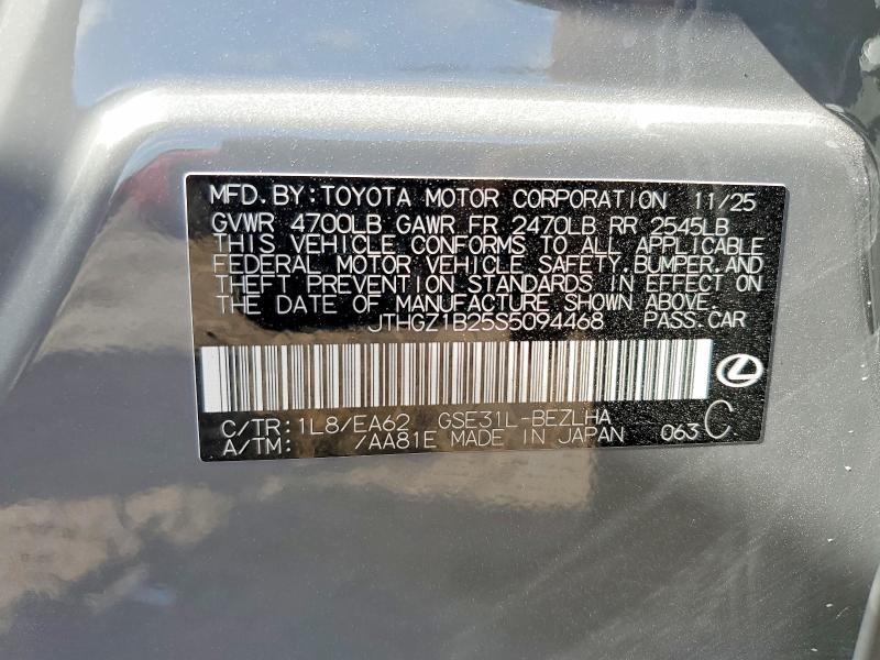 60583426 :رقم المزاد ، JTHGZ1B25S5094468 vin ، 2025 Lexus Is 350 مزاد بيع