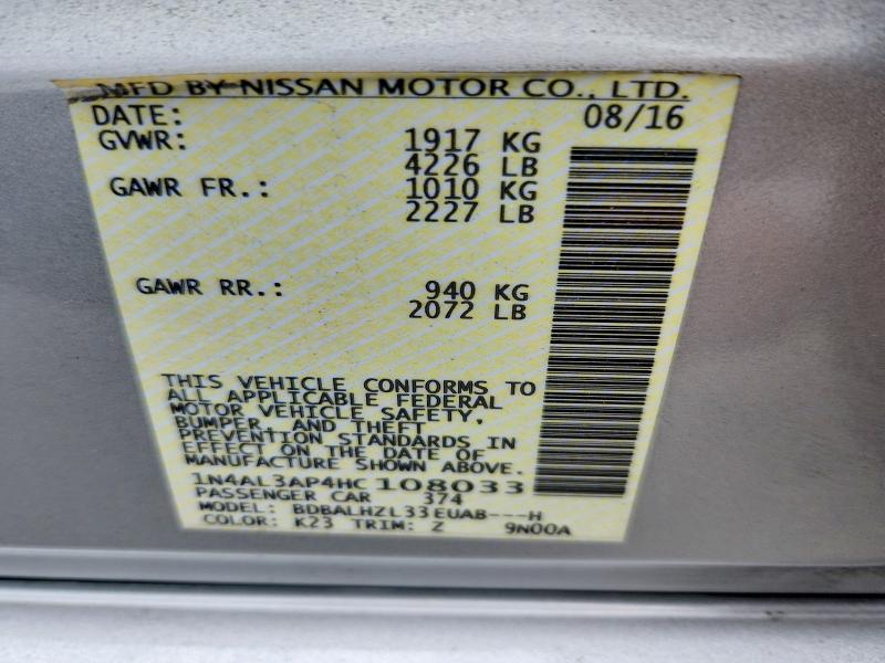 Aukcja sprzedaży 2017 Nissan Altima, vin: 1N4AL3AP4HC108033, numer aukcji: 61625756