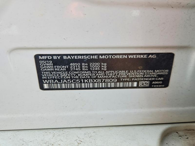 Aukcja sprzedaży 2019 Bmw 530, vin: WBAJA5C51KBX87809, numer aukcji: 62792566