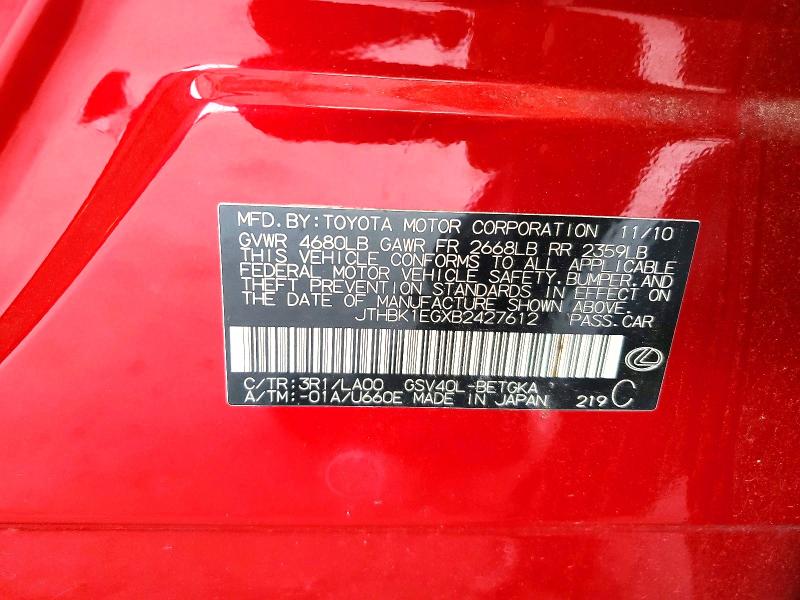Продаж на аукціоні авто 2011 Lexus Es, vin: JTHBK1EGXB2427612, номер лоту: 58895126