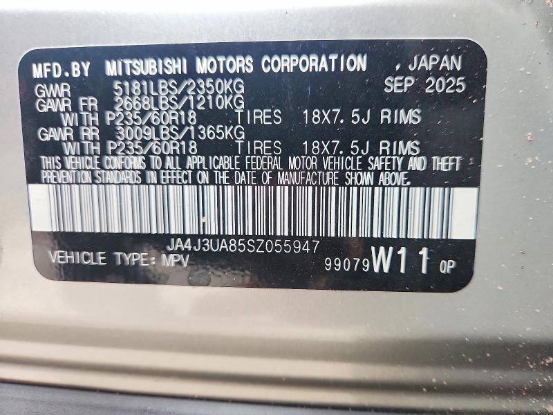 2025 Mitsubishi Outlander მანქანა იყიდება აუქციონზე, vin: JA4J3UA85SZ055947, აუქციონის ნომერი: 62597536