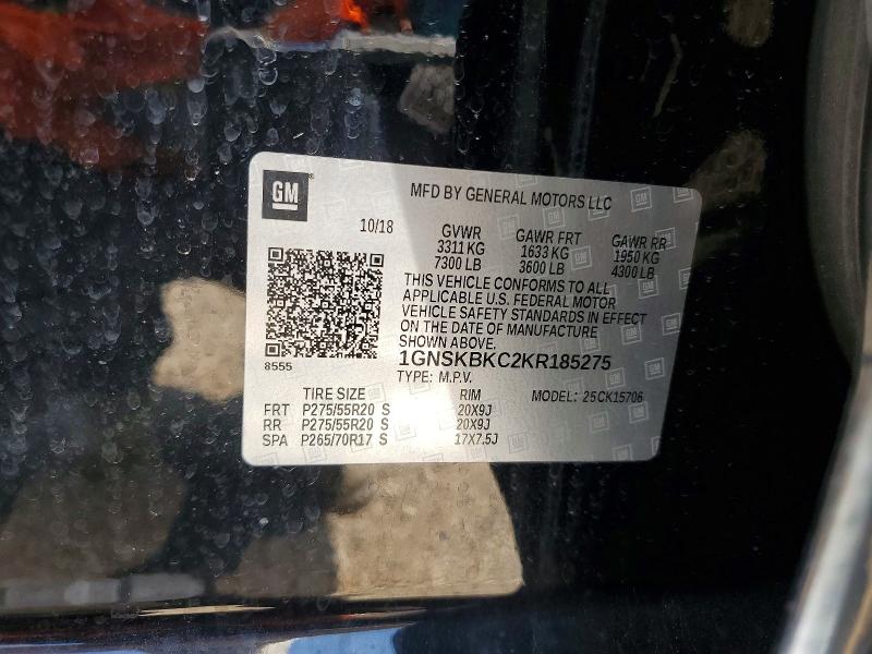 59334356 :رقم المزاد ، 1GNSKBKC2KR185275 vin ، 2019 Chevrolet Tahoe مزاد بيع