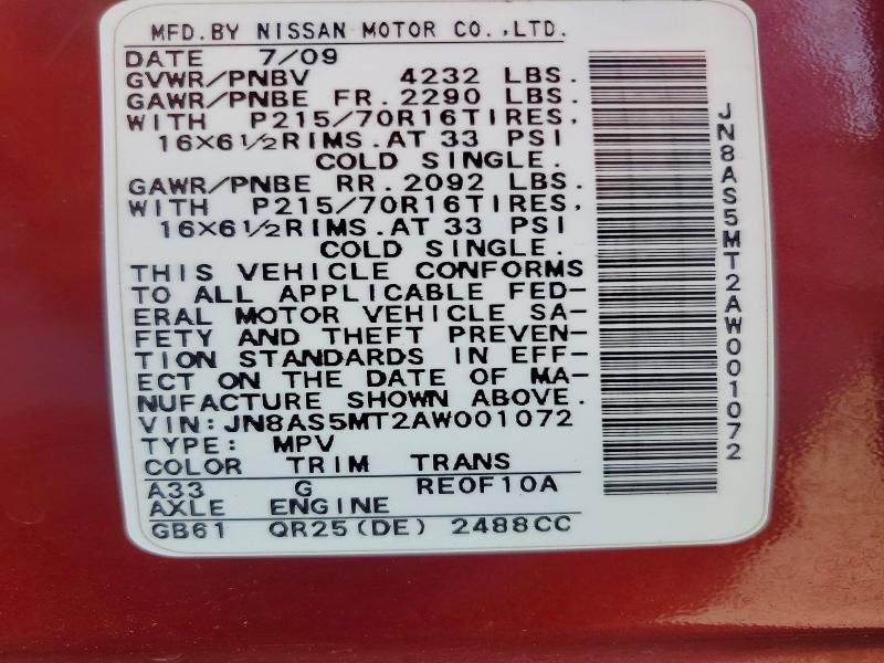 Aukcja sprzedaży 2010 Nissan Rogue, vin: JN8AS5MT2AW001072, numer aukcji: 61784666