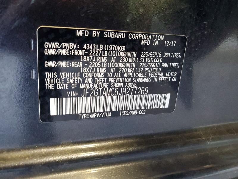 Aukcja sprzedaży 2018 Subaru Crosstrek, vin: JF2GTAMC6JH277269, numer aukcji: 61337716