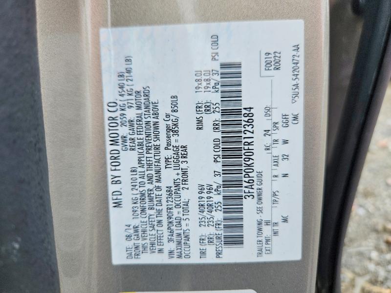 58568856 :رقم المزاد ، 3FA6P0K90FR123684 vin ، 2015 Ford Fusion مزاد بيع