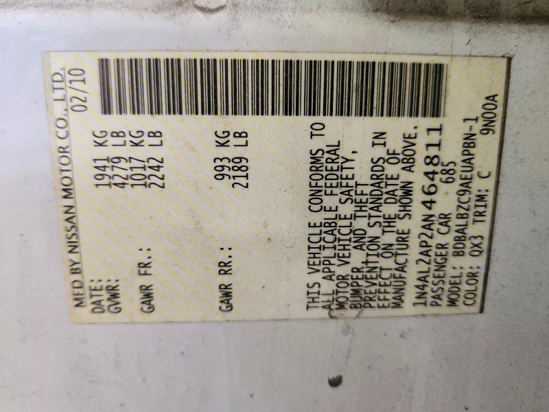 Продаж на аукціоні авто 2010 Nissan Altima, vin: 1N4AL2AP2AN464811, номер лоту: 61150036