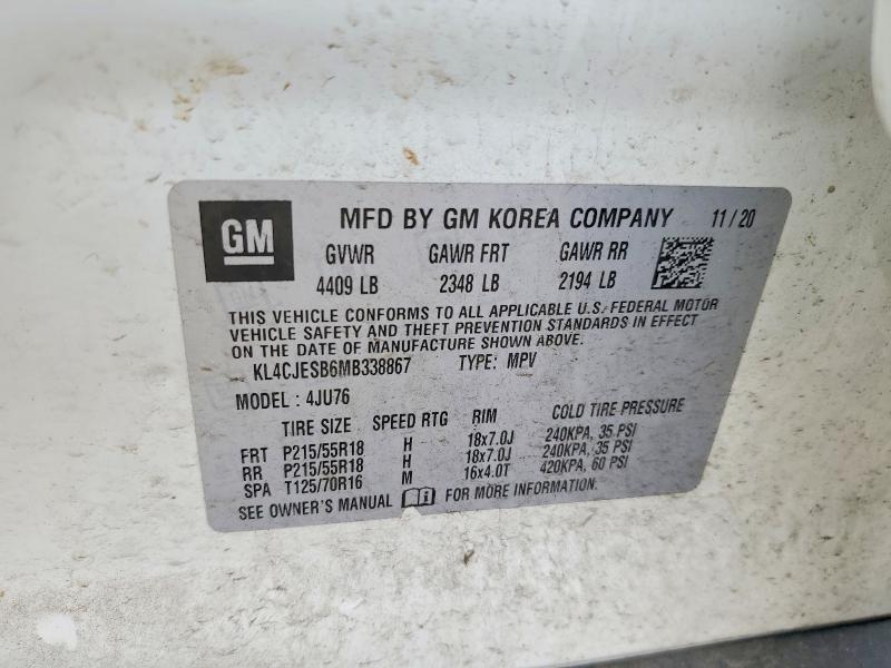 61333626 :رقم المزاد ، KL4CJESB6MB338867 vin ، 2021 Buick Encore مزاد بيع