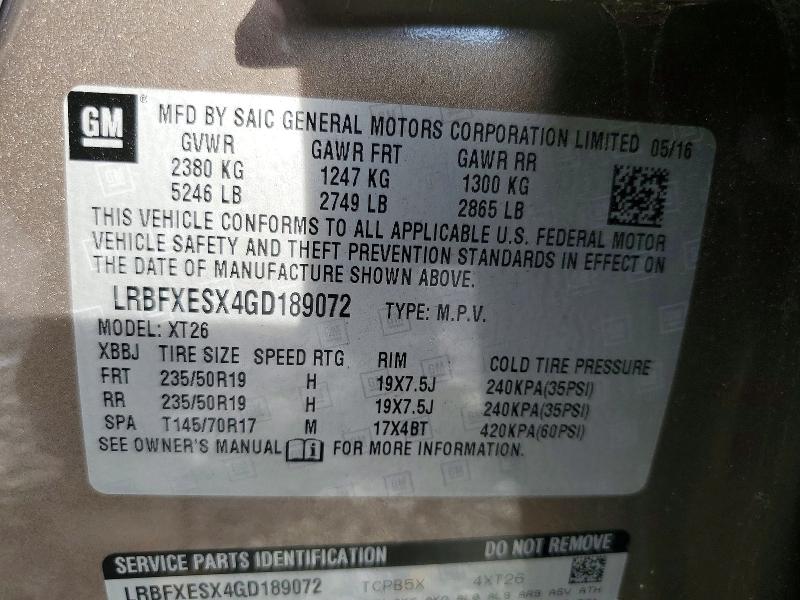 Aukcja sprzedaży 2016 Buick Envision, vin: LRBFXESX4GD189072, numer aukcji: 61599416