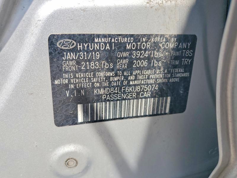 Aukcja sprzedaży 2019 Hyundai Elantra, vin: KMHD84LF6KU875074, numer aukcji: 59231536