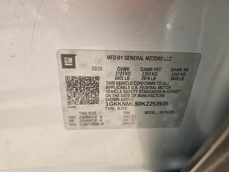 Aukcja sprzedaży 2019 Gmc Acadia, vin: 1GKKNMLS0KZ253935, numer aukcji: 60045646