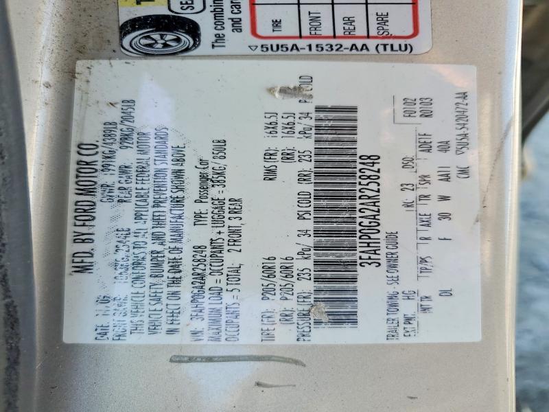 Auction sale of the 2010 Ford Fusion, vin: 3FAHP0GA2AR258248, lot number: 60427016