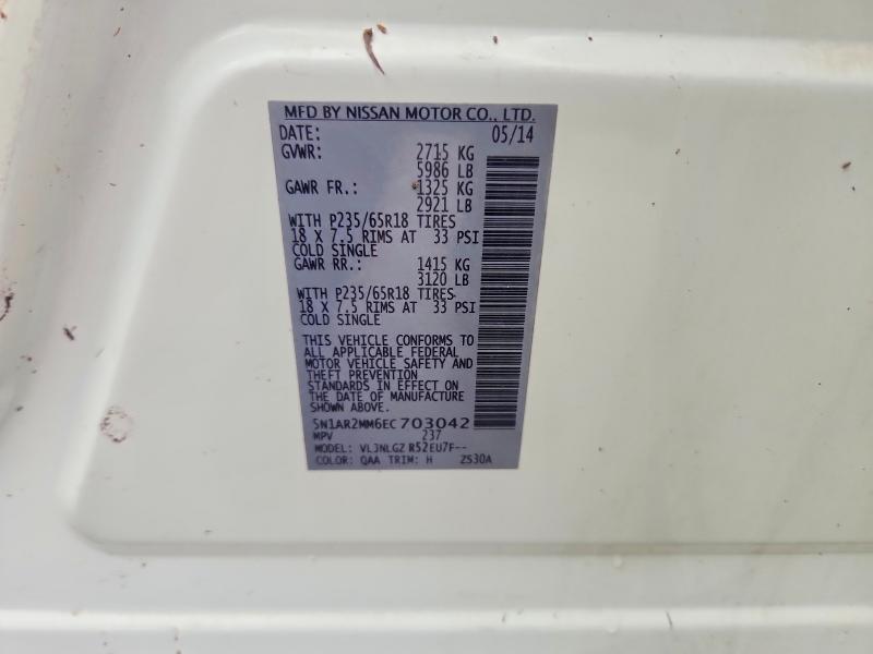 Продажа на аукционе авто 2014 Nissan Pathfinder, vin: 5N1AR2MM6EC703042, номер лота: 61855166
