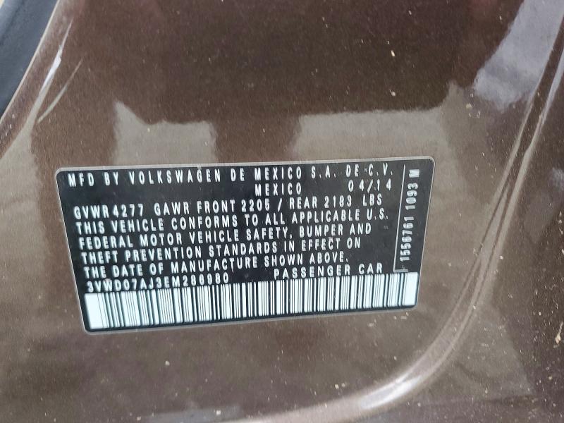 62342686 :رقم المزاد ، 3VWD07AJ3EM286980 vin ، 2014 Volkswagen Jetta مزاد بيع