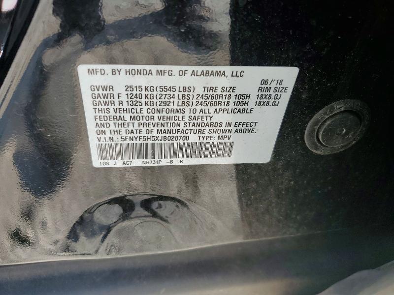 Aukcja sprzedaży 2018 Honda Pilot, vin: 5FNYF5H5XJB028700, numer aukcji: 59684726