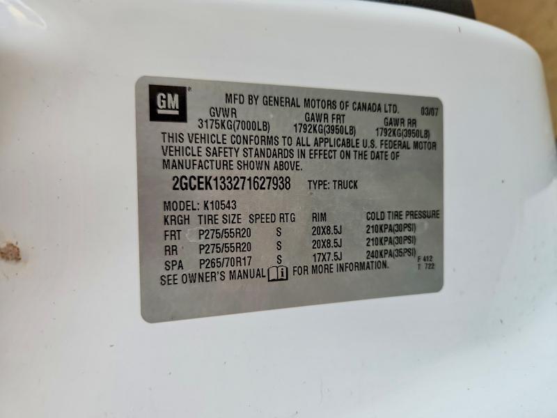62914776 :رقم المزاد ، 2GCEK133271627938 vin ، 2007 Chevrolet Silverado مزاد بيع