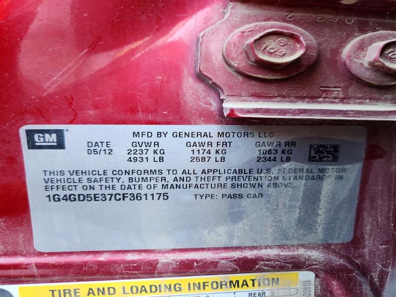 Aukcja sprzedaży 2012 Buick Lacrosse, vin: 1G4GD5E37CF361175, numer aukcji: 59840896