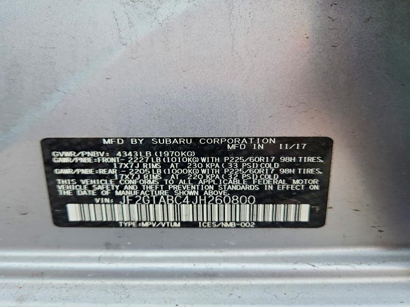 61735406 :رقم المزاد ، JF2GTABC4JH260800 vin ، 2018 Subaru Crosstrek مزاد بيع