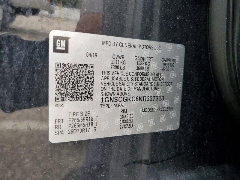 Aukcja sprzedaży 2019 Chevrolet Suburban, vin: 1GNSCGKC8KR337313, numer aukcji: 59726366