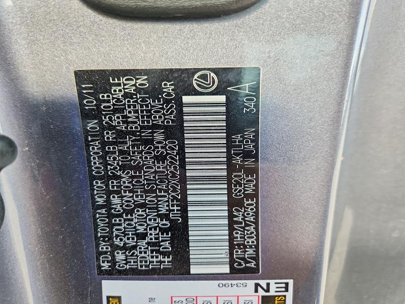 62701696 :رقم المزاد ، JTHFF2C2XC2522420 vin ، 2012 Lexus Is 250c مزاد بيع