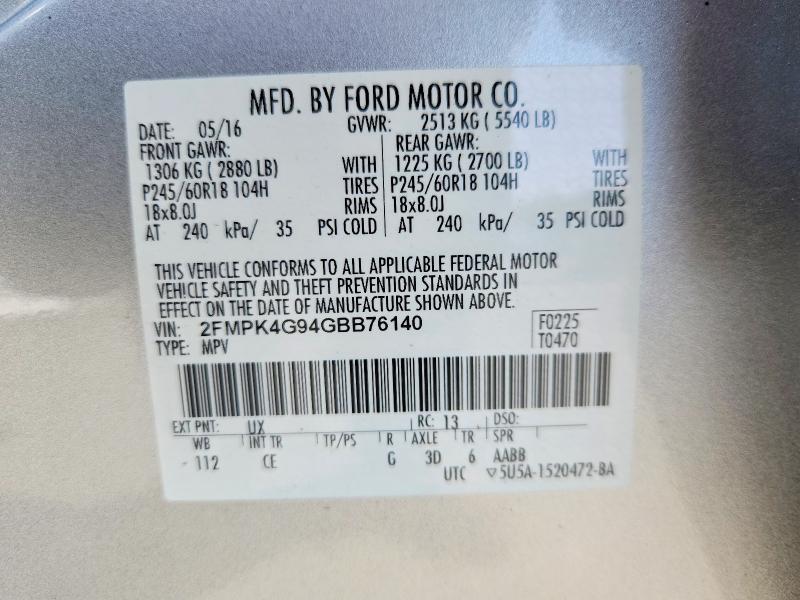 Aukcja sprzedaży 2016 Ford Edge, vin: 2FMPK4G94GBB76140, numer aukcji: 62600896