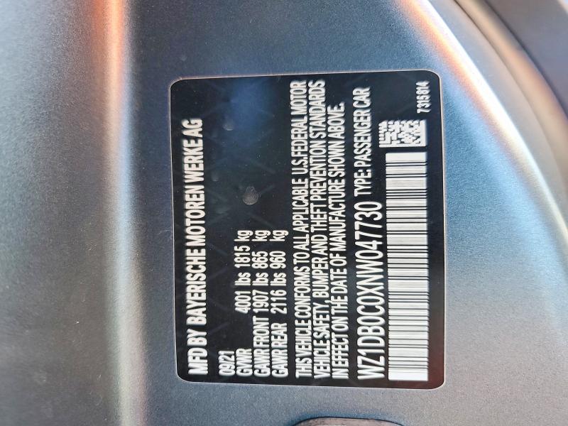 2022 Toyota Gr Supra მანქანა იყიდება აუქციონზე, vin: WZ1DB0C0XNW047730, აუქციონის ნომერი: 59845056