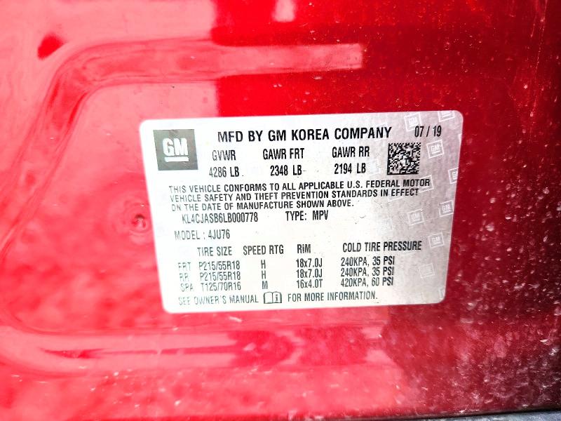 62222456 :رقم المزاد ، KL4CJASB6LB000778 vin ، 2020 Buick Encore مزاد بيع