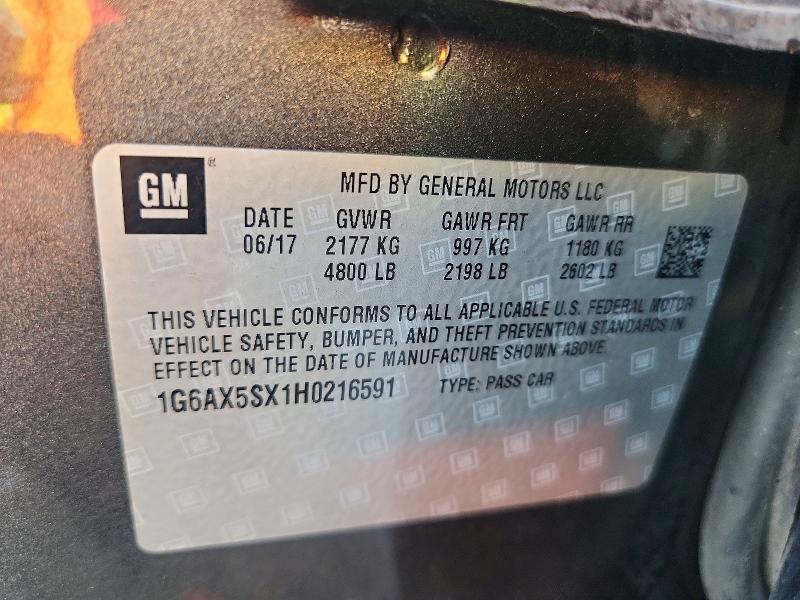62145626 :رقم المزاد ، 1G6AX5SX1H0216591 vin ، 2017 Cadillac Cts مزاد بيع