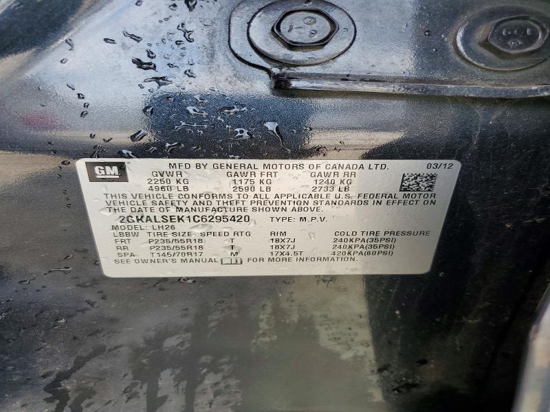 Aukcja sprzedaży 2012 Gmc Terrain, vin: 2GKALSEK1C6295420, numer aukcji: 61398176