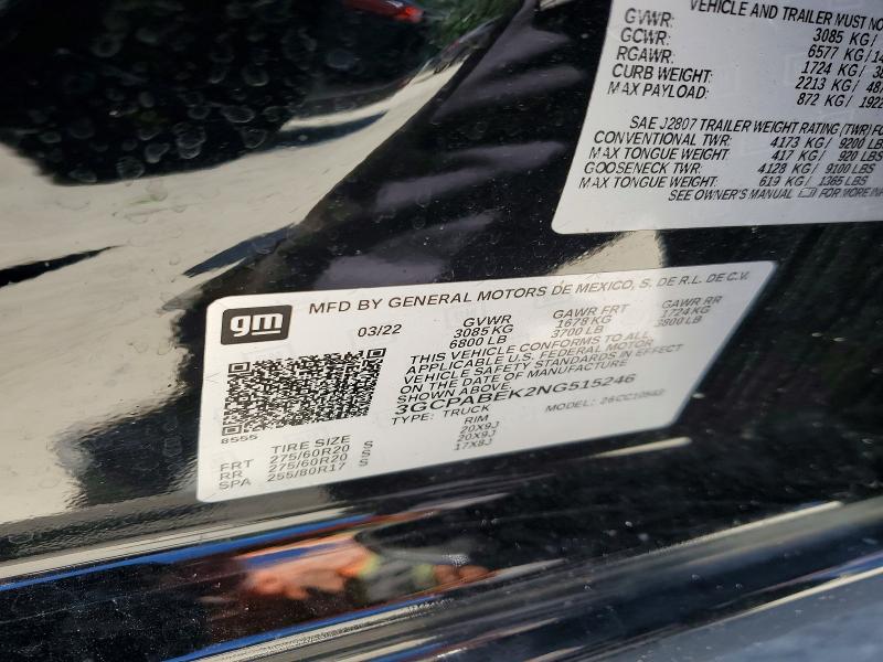 62311956 :رقم المزاد ، 3GCPABEK2NG515246 vin ، 2022 Chevrolet Silverado مزاد بيع
