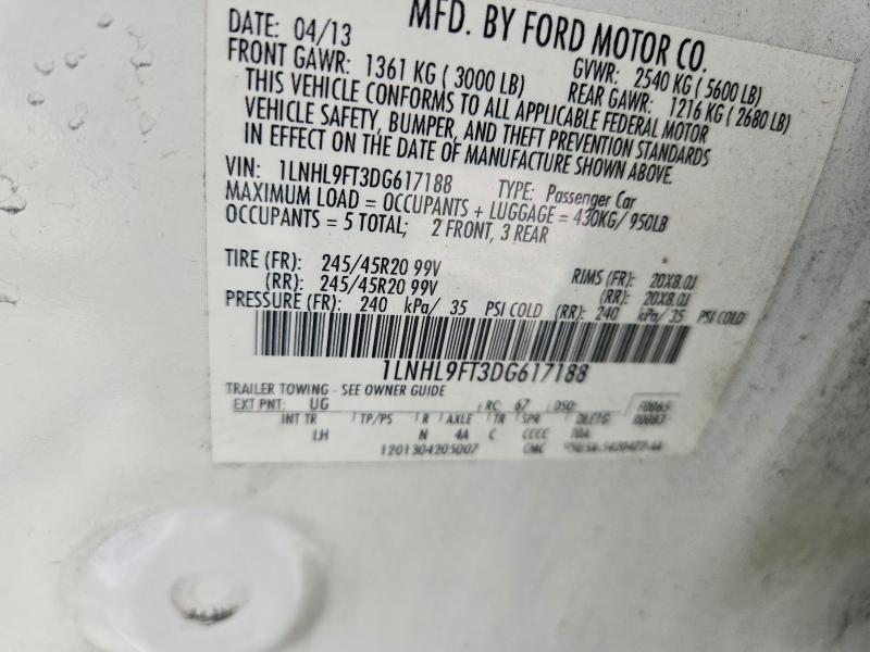 2013 Lincoln Mks მანქანა იყიდება აუქციონზე, vin: 1LNHL9FT3DG617188, აუქციონის ნომერი: 60821936