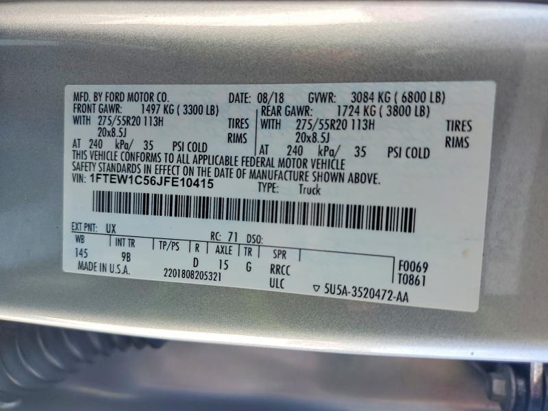 Продажа на аукционе авто 2018 Ford F150 Supercrew, vin: 1FTEW1C56JFE10415, номер лота: 61485866