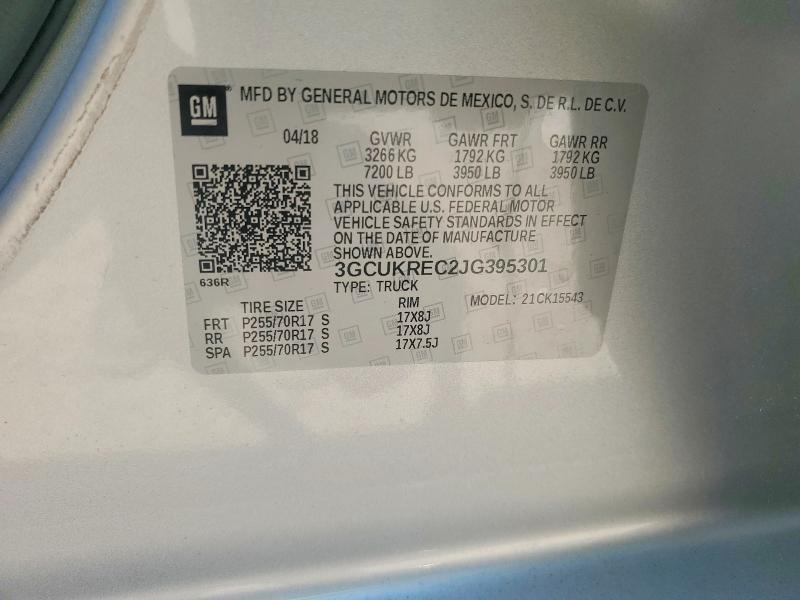 62634416 :رقم المزاد ، 3GCUKREC2JG395301 vin ، 2018 Chevrolet Silverado مزاد بيع