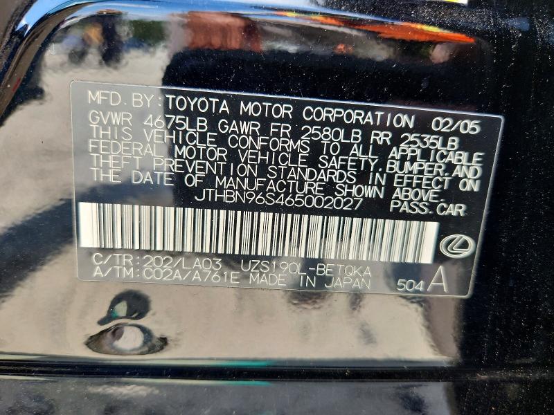 Aukcja sprzedaży 2006 Lexus Gs, vin: JTHBN96S465002027, numer aukcji: 59364946