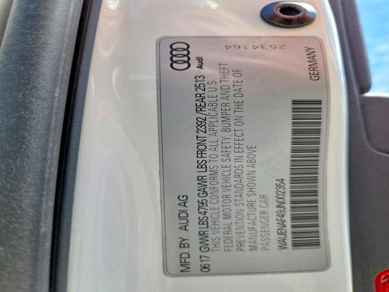 2018 Audi A4 მანქანა იყიდება აუქციონზე, vin: WAUENAF49JN002354, აუქციონის ნომერი: 60836586