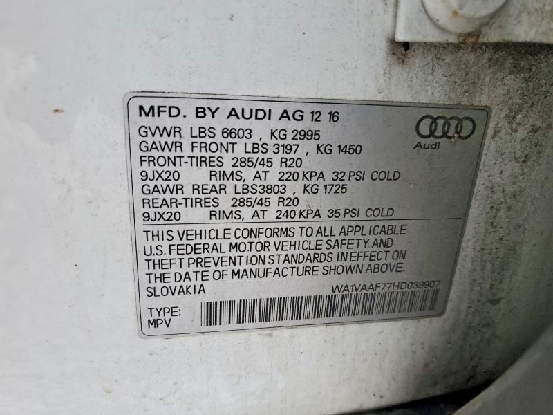 Продажа на аукционе авто 2017 Audi Q7, vin: WA1VAAF77HD039907, номер лота: 59670516