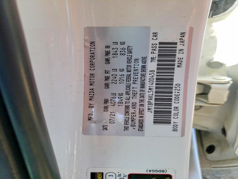 60752976 :رقم المزاد ، JM1BPAKL5M1400458 vin ، 2021 Mazda 3 مزاد بيع