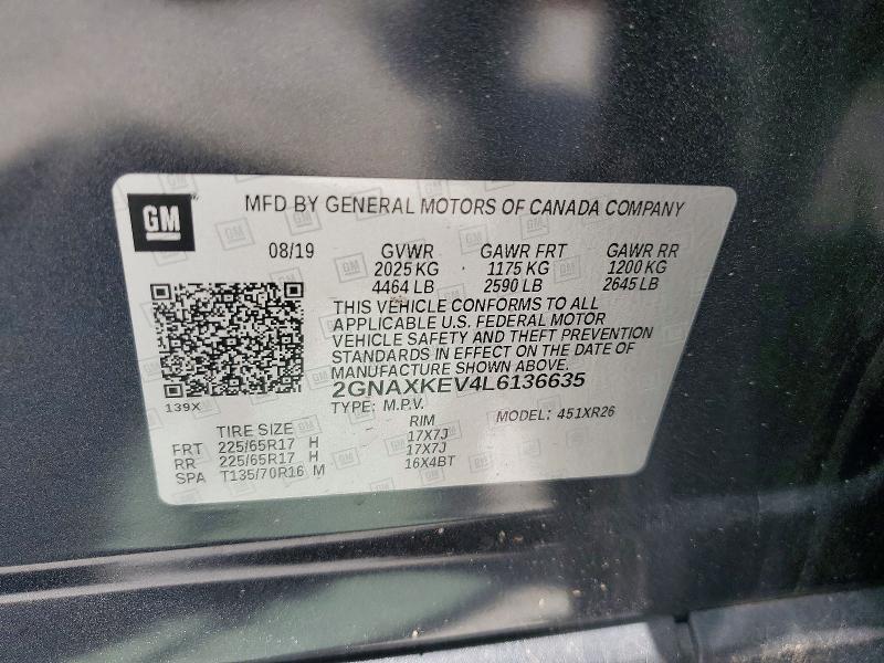 Продаж на аукціоні авто 2020 Chevrolet Equinox, vin: 2GNAXKEV4L6136635, номер лоту: 63377166