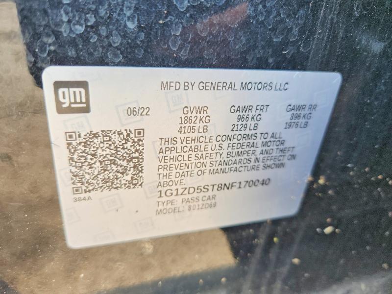 Продажа на аукционе авто 2022 Chevrolet Malibu, vin: 1G1ZD5ST8NF170040, номер лота: 62522766